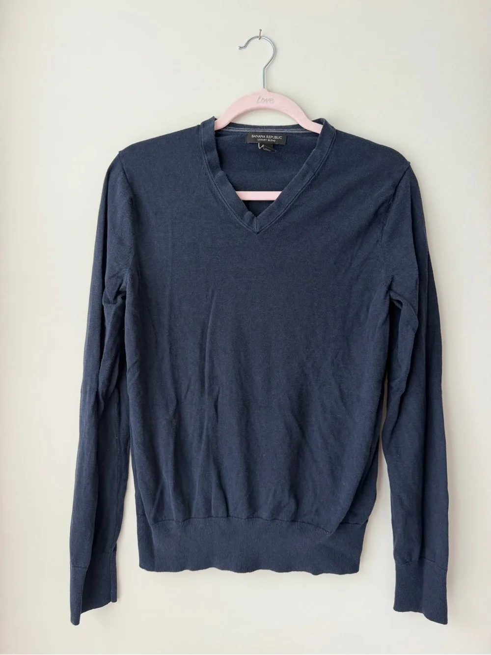 Banana Republic Men's Dark Navy V-Neck Silk/Cotton/Cashmere Sweater